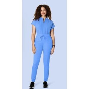 Mandala Scrub Set Ceil Blue Mandarin Dolman Top Women’s Med W/Slim Pants PM